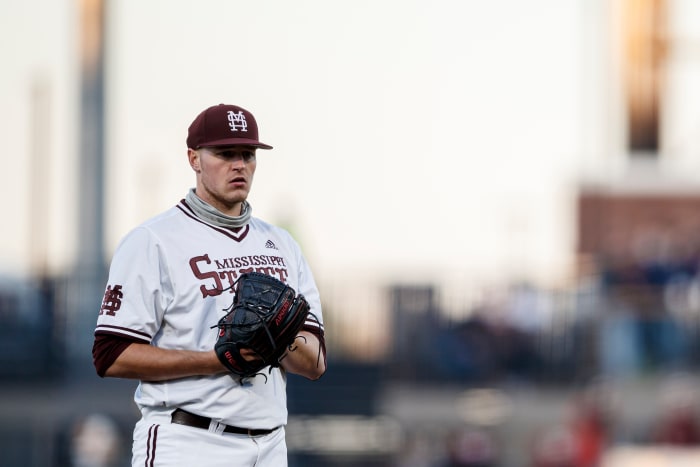 Mississippi State's Christian MacLeod pitched seven strong innings on Thursday night against Alabama as the Bulldogs went on to win the series opener. (File photo courtesy of Mississippi State athletics)